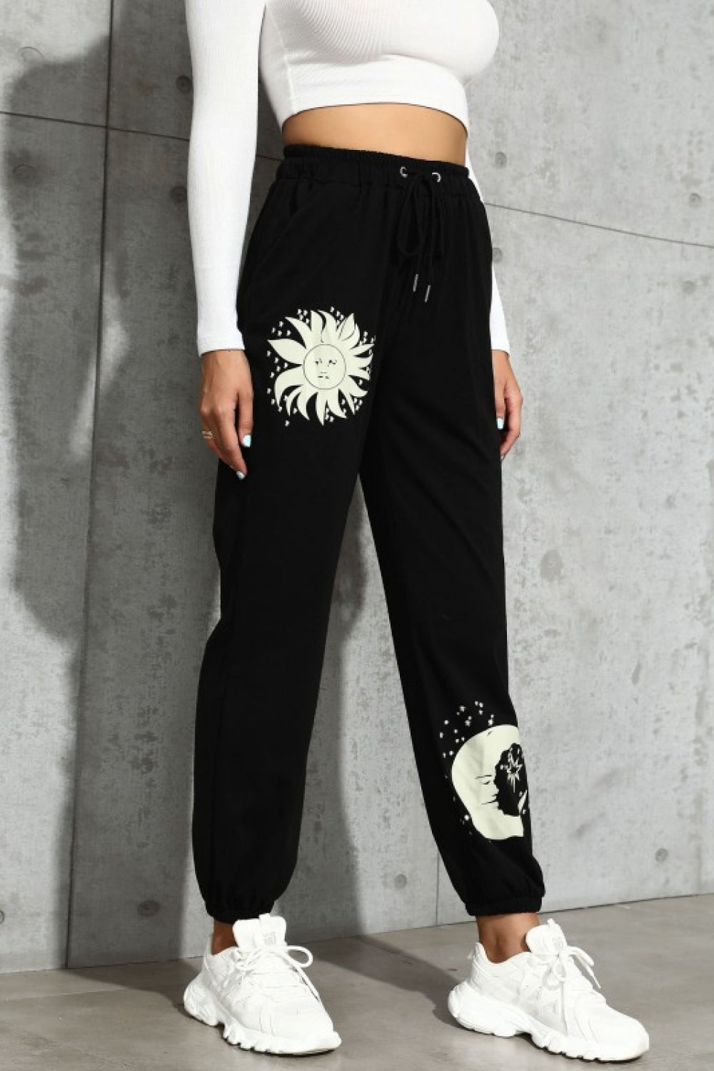 Sun & Moon Graphic Drawstring Joggers