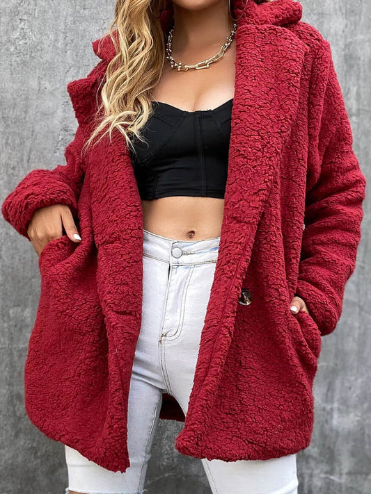 Buttoned Longline Sherpa Jacket