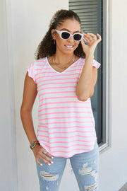 Sew In Love Illuminate the Way Full Size Striped Tee in Neon Pink
