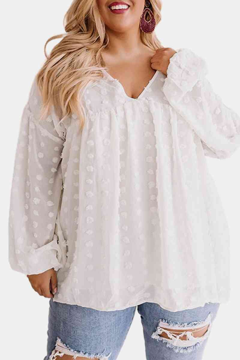 Swiss Dot Babydoll Blouse-Curvy