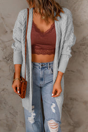 Cable-Knit Open Front Sweater Cardigan