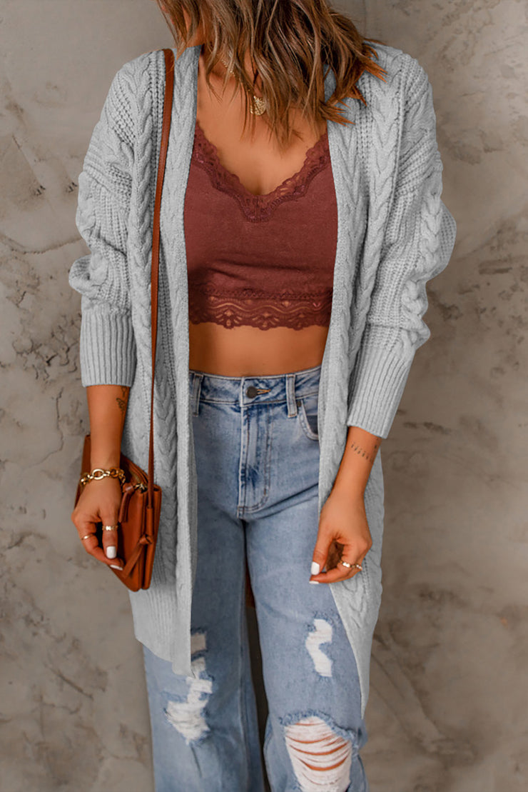 Cable-Knit Open Front Sweater Cardigan