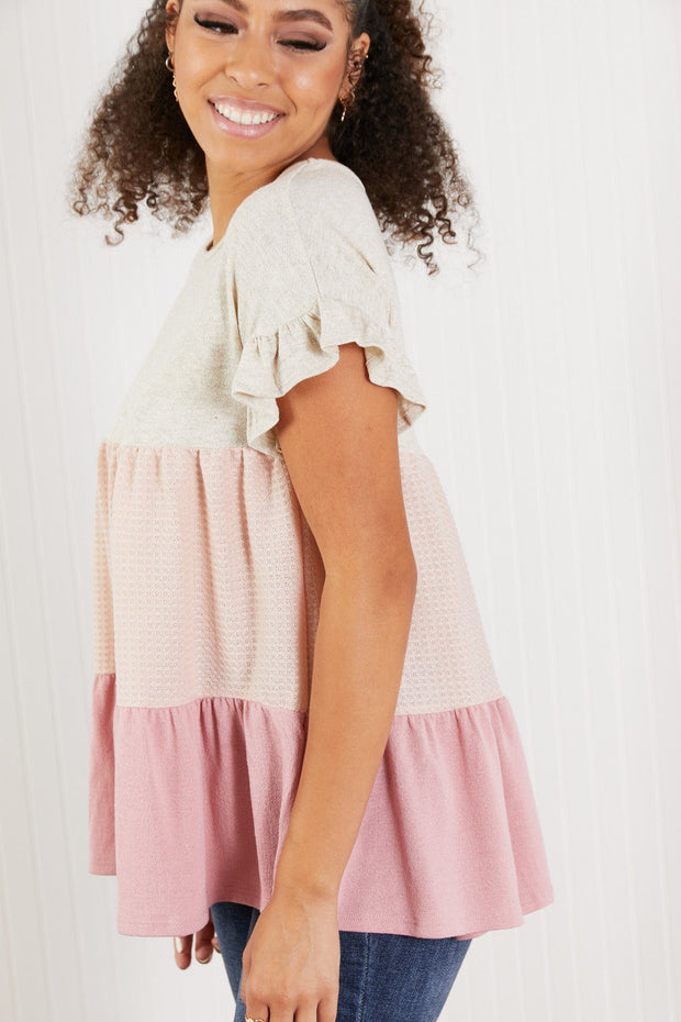 Hailey & Co Weekend Special Full Size Color Block Tiered Babydoll Top