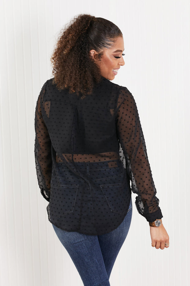HYFVE Living for Love Swiss Dot Sheer Button-Up Shirt