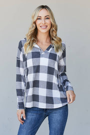 Sew In Love Full Size Plaid Drawstring Hoodie
