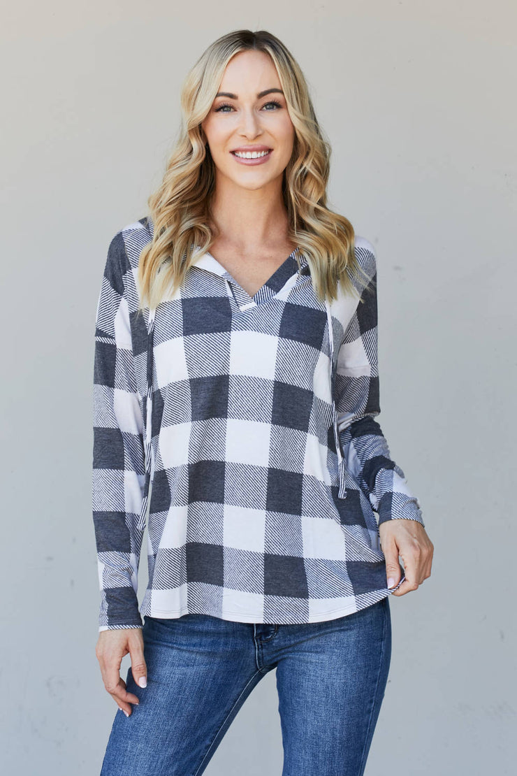 Sew In Love Full Size Plaid Drawstring Hoodie