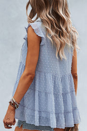 Swiss Dot Ruffle Sleeve Tiered Top