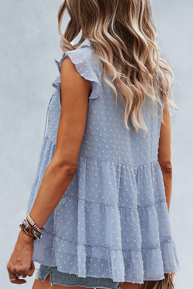 Swiss Dot Ruffle Sleeve Tiered Top