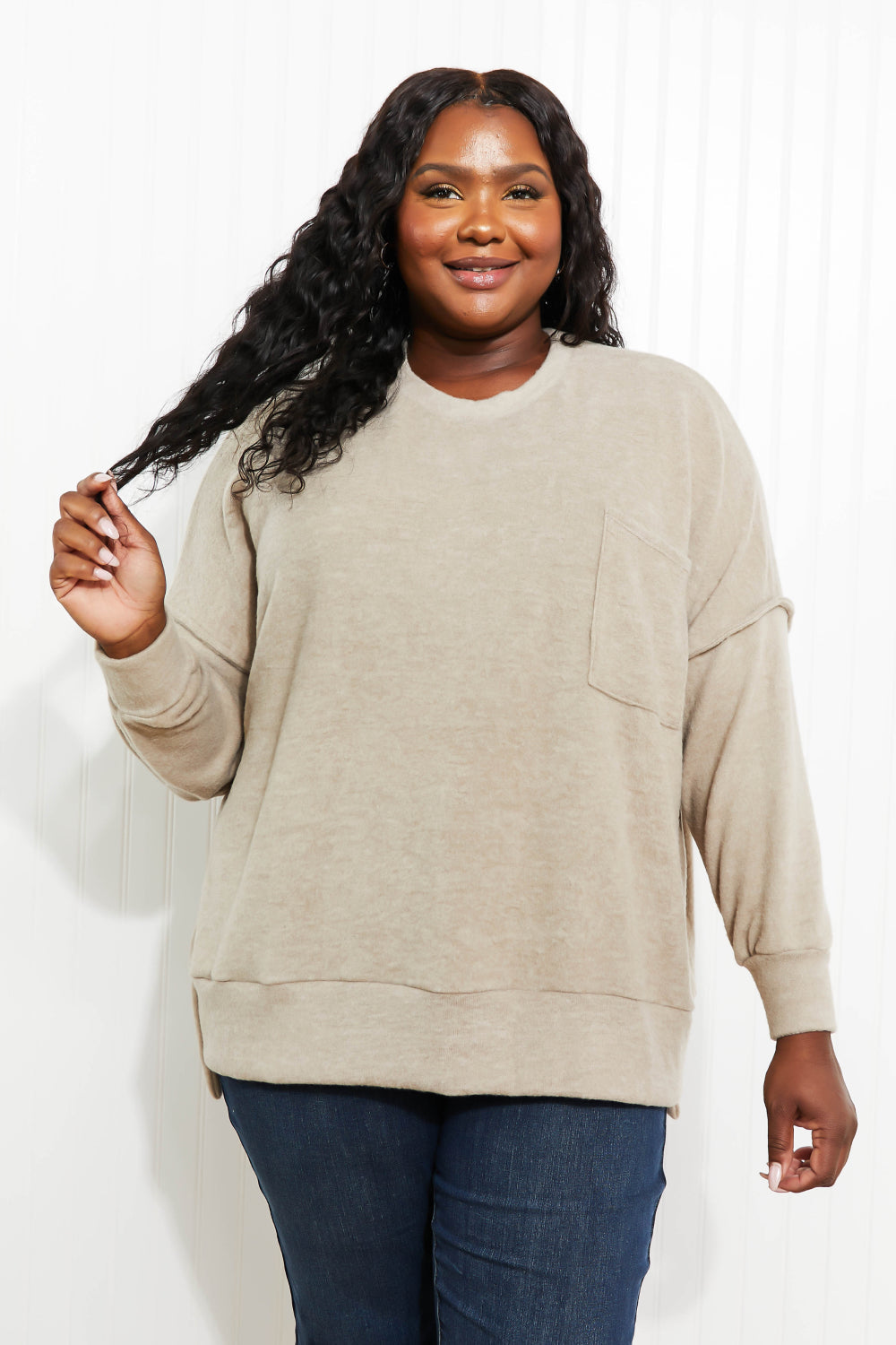 Zenana Home for the Weekend Full Size Brushed Melange Sweater