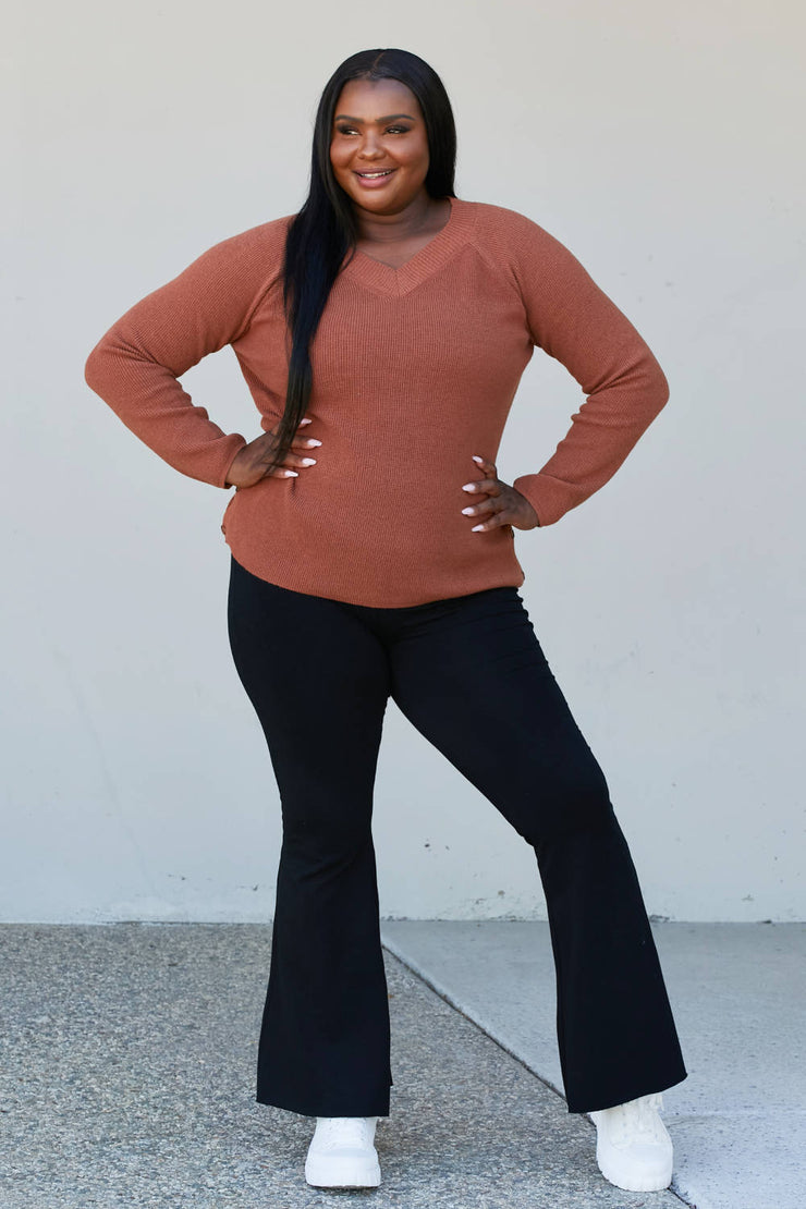 Heimish Full Size Raglan Sleeve V-Neck Sweater