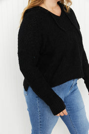 POL Game Night Full Size Textured Knit Hoodie in Black