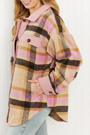 GeeGee Make Way Full Size Plaid Corduroy Trim Shacket