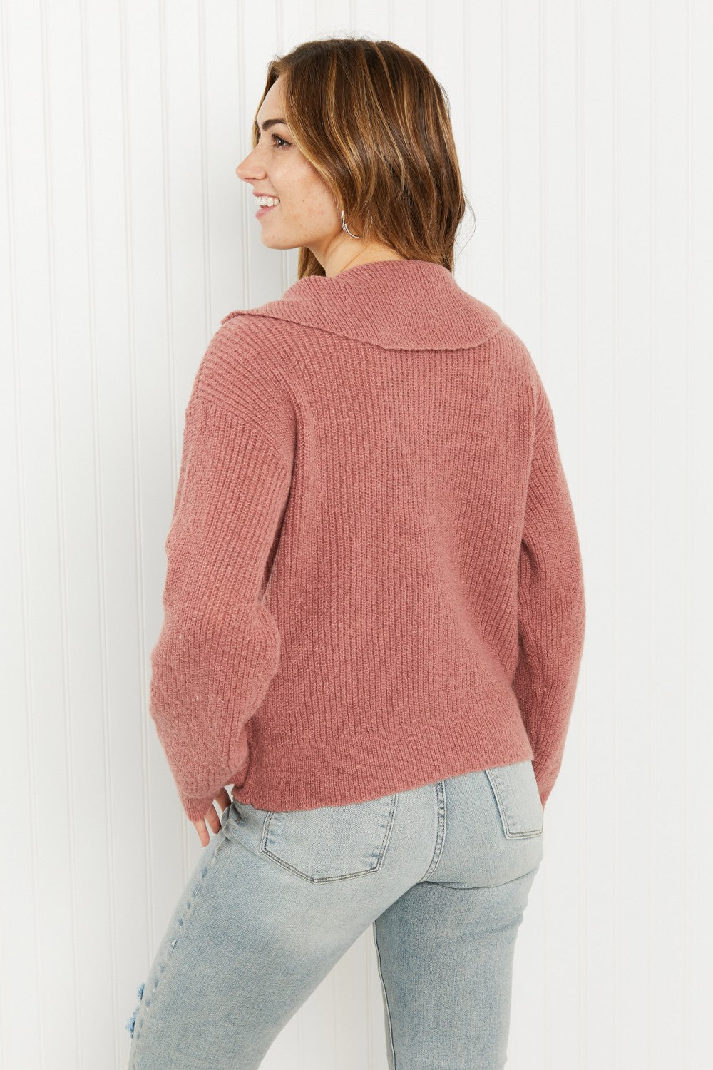 Andree by Unit Central Park Full Size Half-Zip Ribbed Sweater