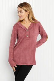 Heimish 'Round the Fire Cable-Texture Henley with Elbow Patches