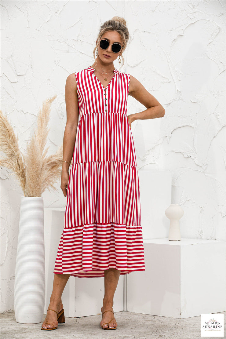 Striped Tiered Swing Dress
