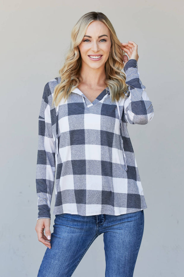 Sew In Love Full Size Plaid Drawstring Hoodie