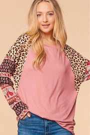 Haptics Full Size Mixed Print Round Neck Top