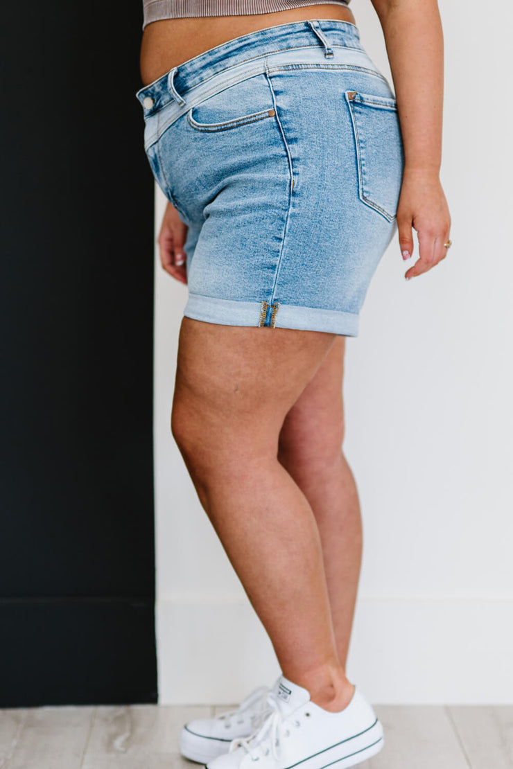 Judy Blue Twice As Much Full Size Run Two-Tone Shorts