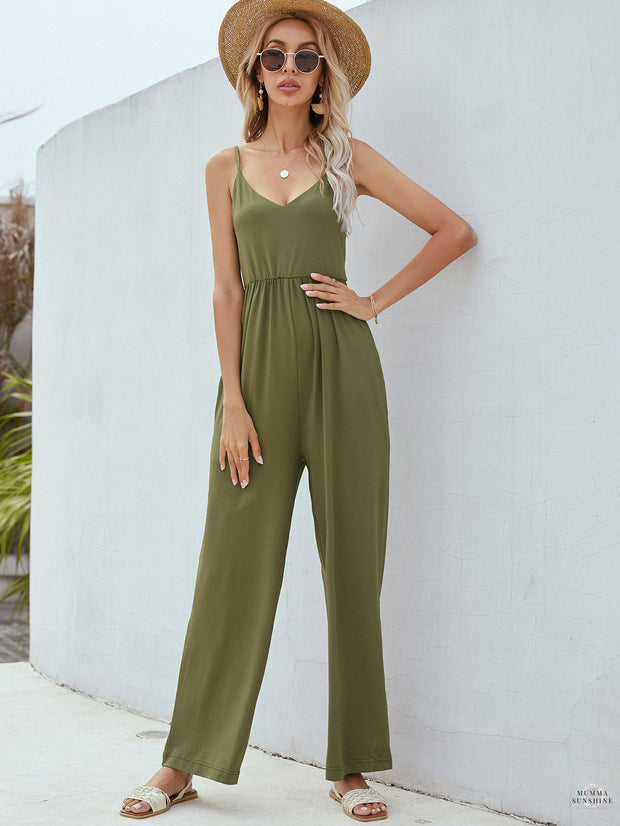 Adjustable Spaghetti Strap Jumpsuit with Pockets