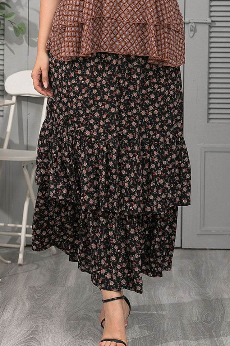 Plus Size Ditsy Floral Layered Maxi Skirt