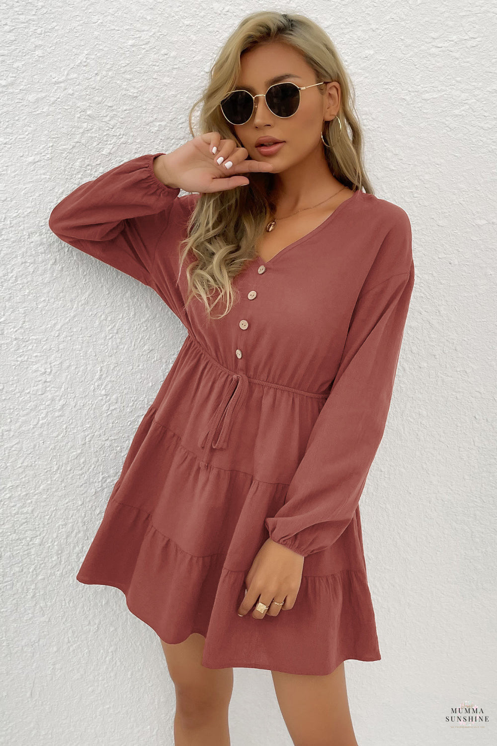 Tie Front Tiered Mini Dress