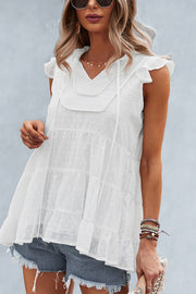 Swiss Dot Ruffle Sleeve Tiered Top