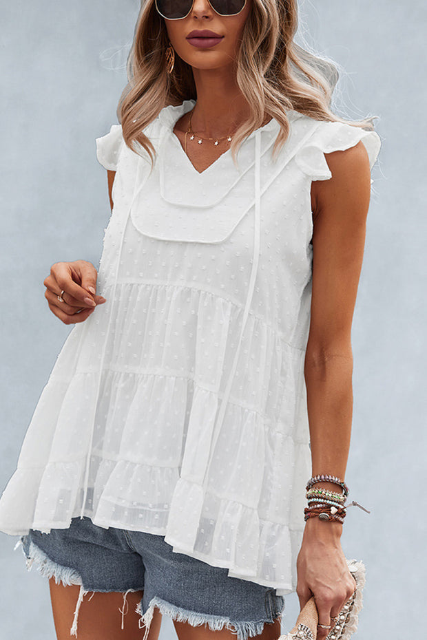 Swiss Dot Ruffle Sleeve Tiered Top