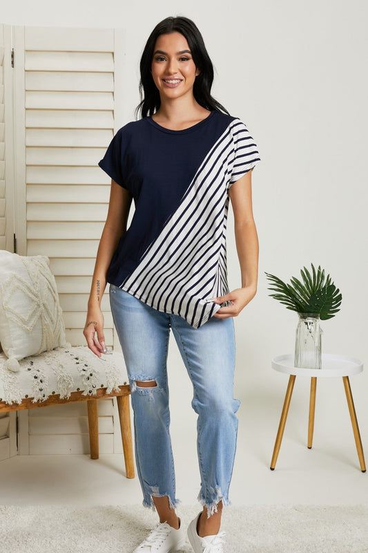 Sew In Love Spoonful of Sugar Full Size Striped Color Block Tee in Navy