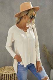 Notched Neck Asymmetric Hem Top
