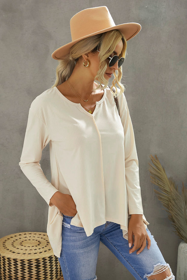 Notched Neck Asymmetric Hem Top