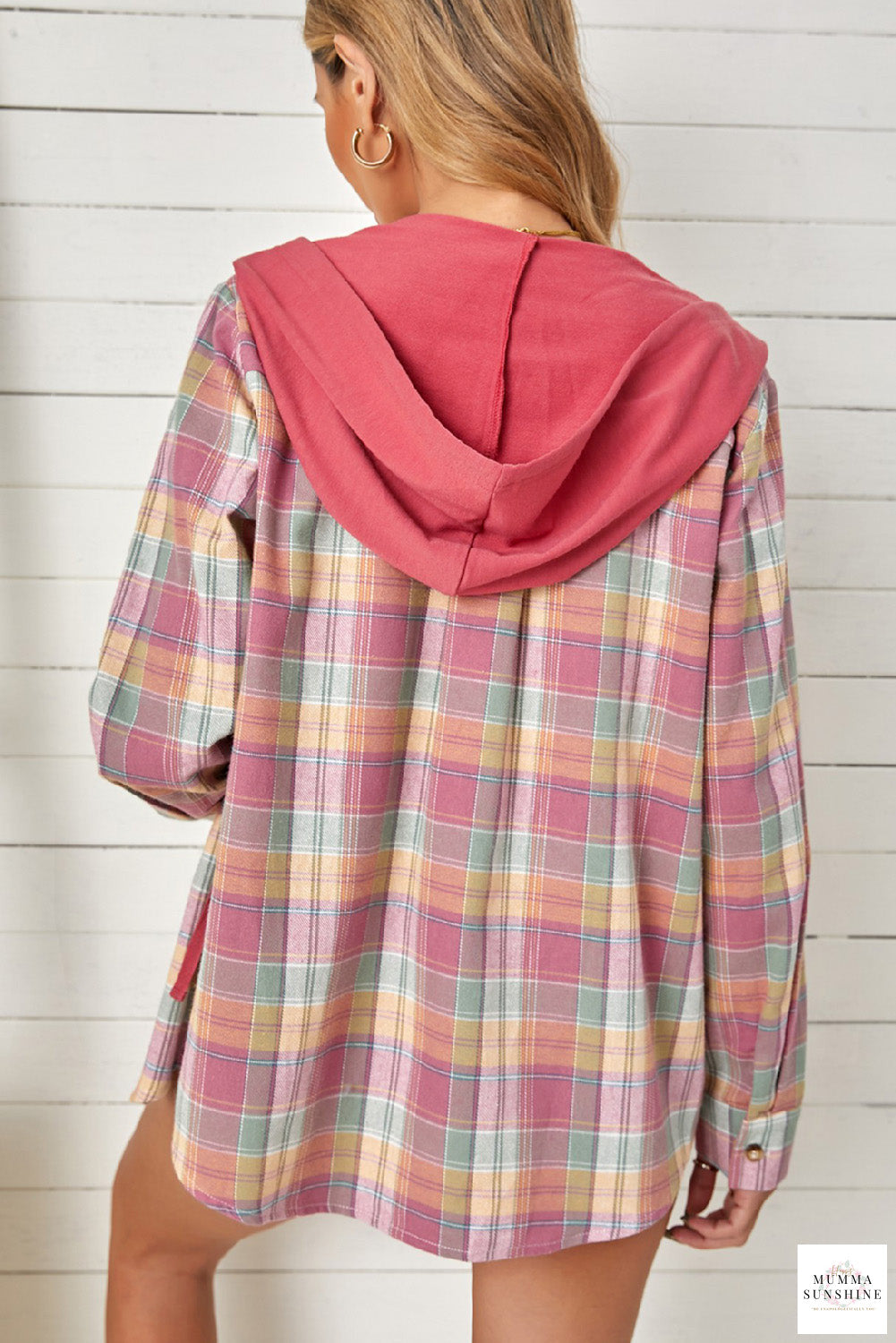 Plaid Drawstring Hooded Shirt Jacket