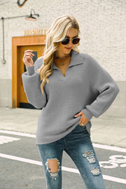 Horizontal Ribbing Johnny Collar Sweater