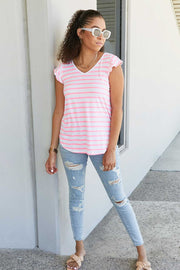 Sew In Love Illuminate the Way Full Size Striped Tee in Neon Pink