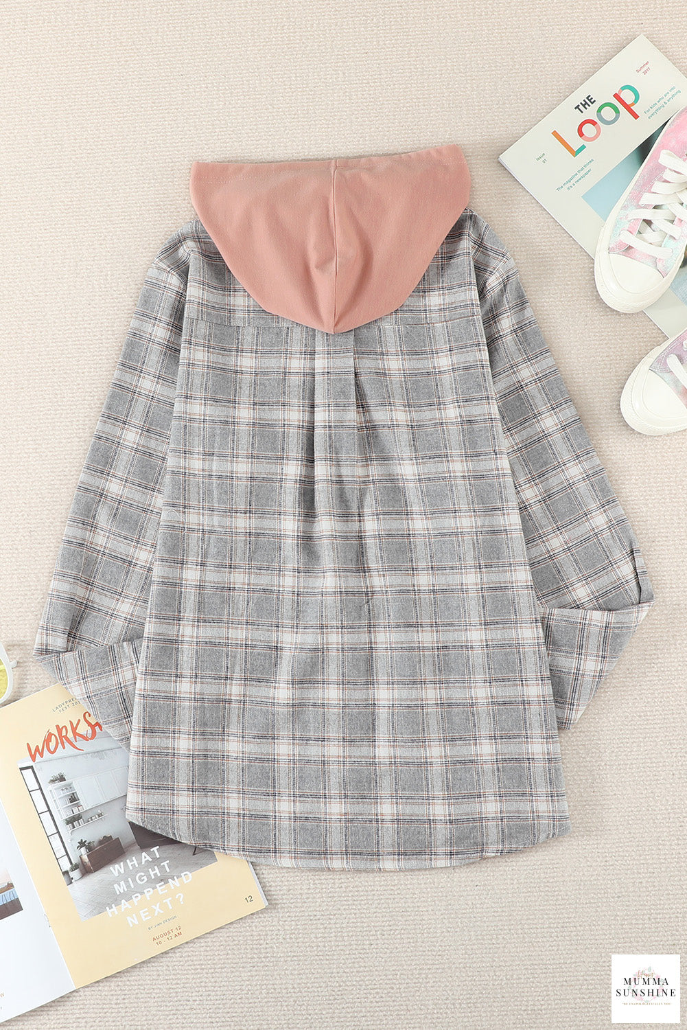 Plaid Drawstring Hooded Shirt Jacket