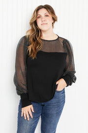 Emerald Glamorous Evening Illusion Metallic Mesh Balloon Sleeve Top