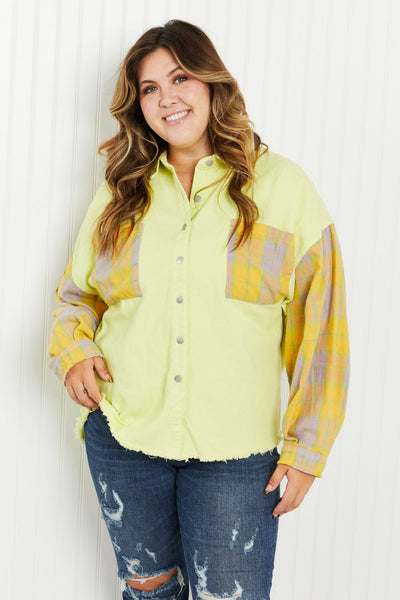 POL Bright Autumn Full Size Contrast Plaid Twill Shacket