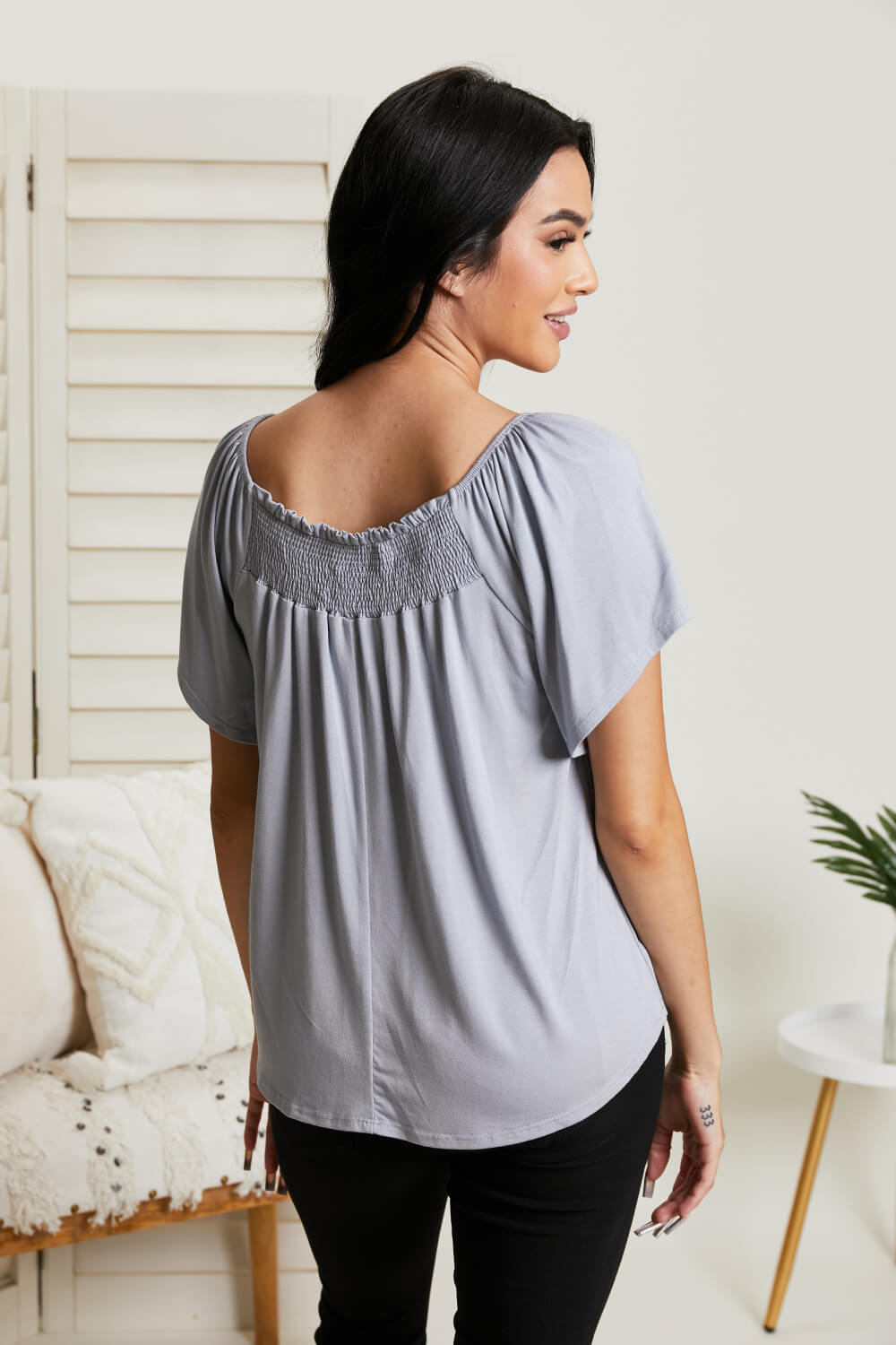 White Birch Fifth and Broadway Full Size Flutter Sleeve Top