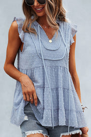 Swiss Dot Ruffle Sleeve Tiered Top
