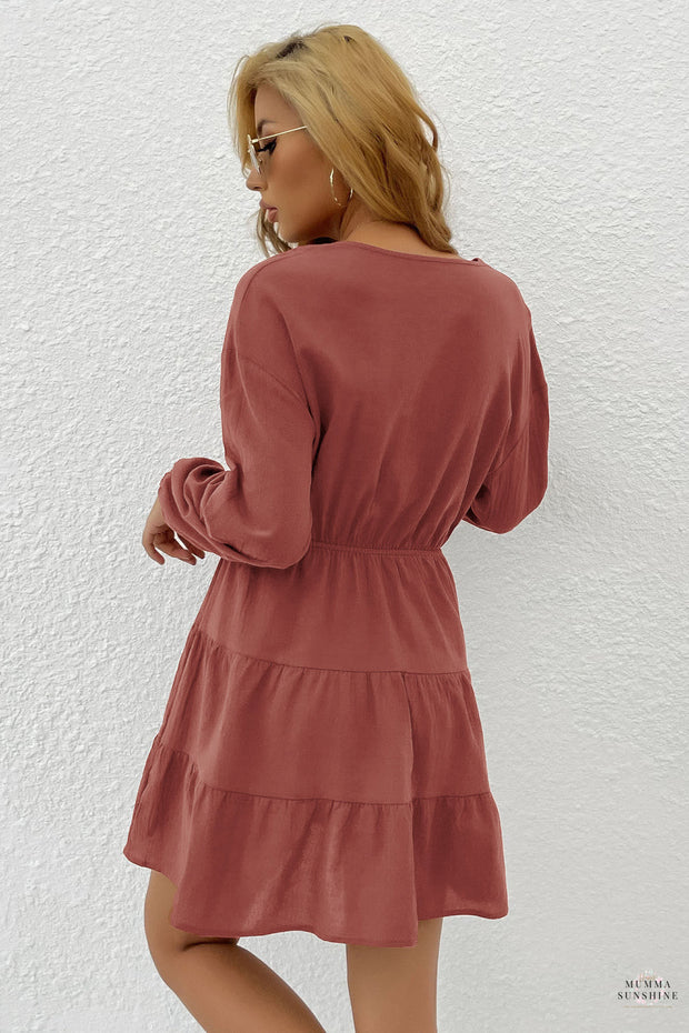 Tie Front Tiered Mini Dress