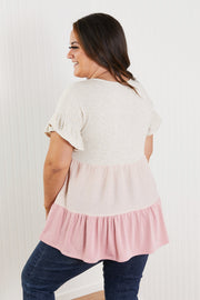 Hailey & Co Weekend Special Full Size Color Block Tiered Babydoll Top