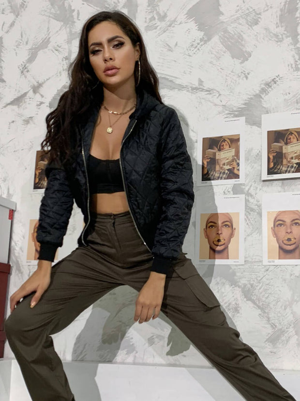 Quilted Zip Up Hooded Jacket