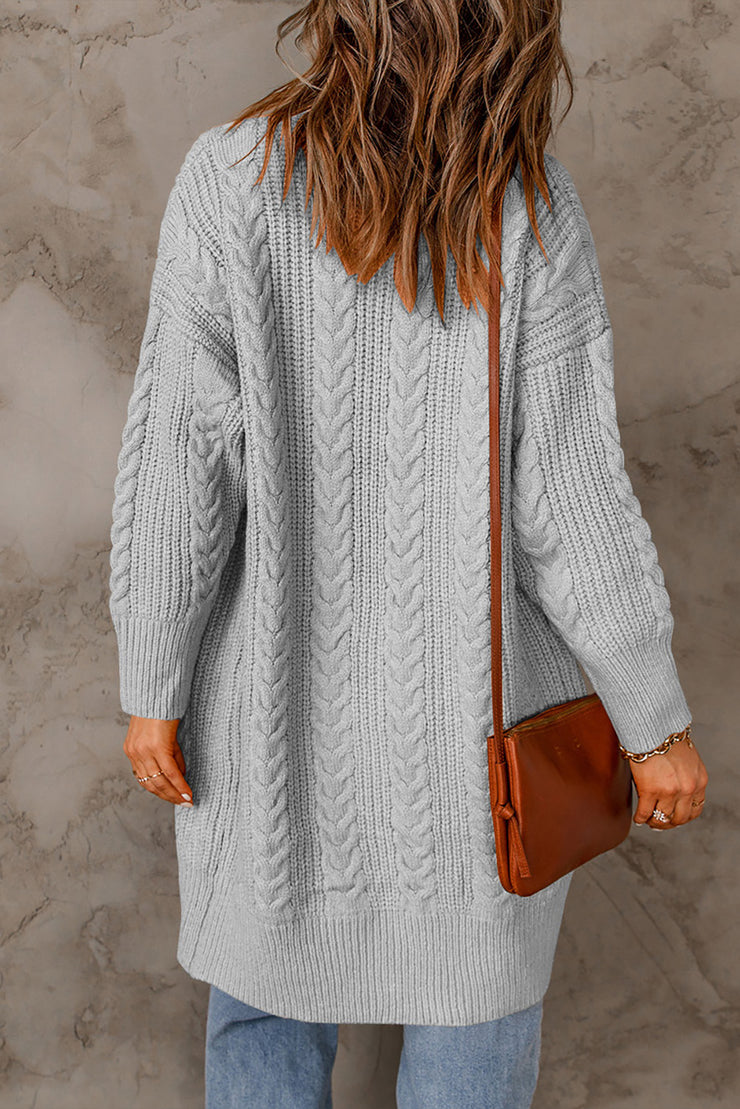 Cable-Knit Open Front Sweater Cardigan