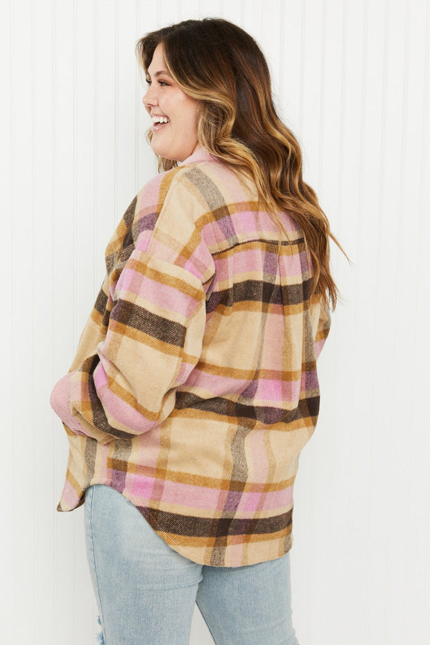 GeeGee Make Way Full Size Plaid Corduroy Trim Shacket