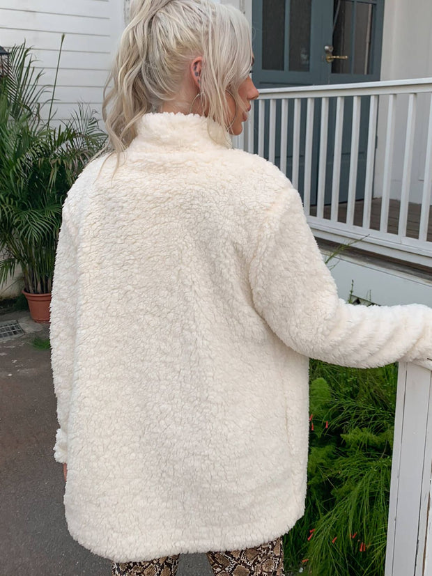 Buttoned Longline Sherpa Jacket