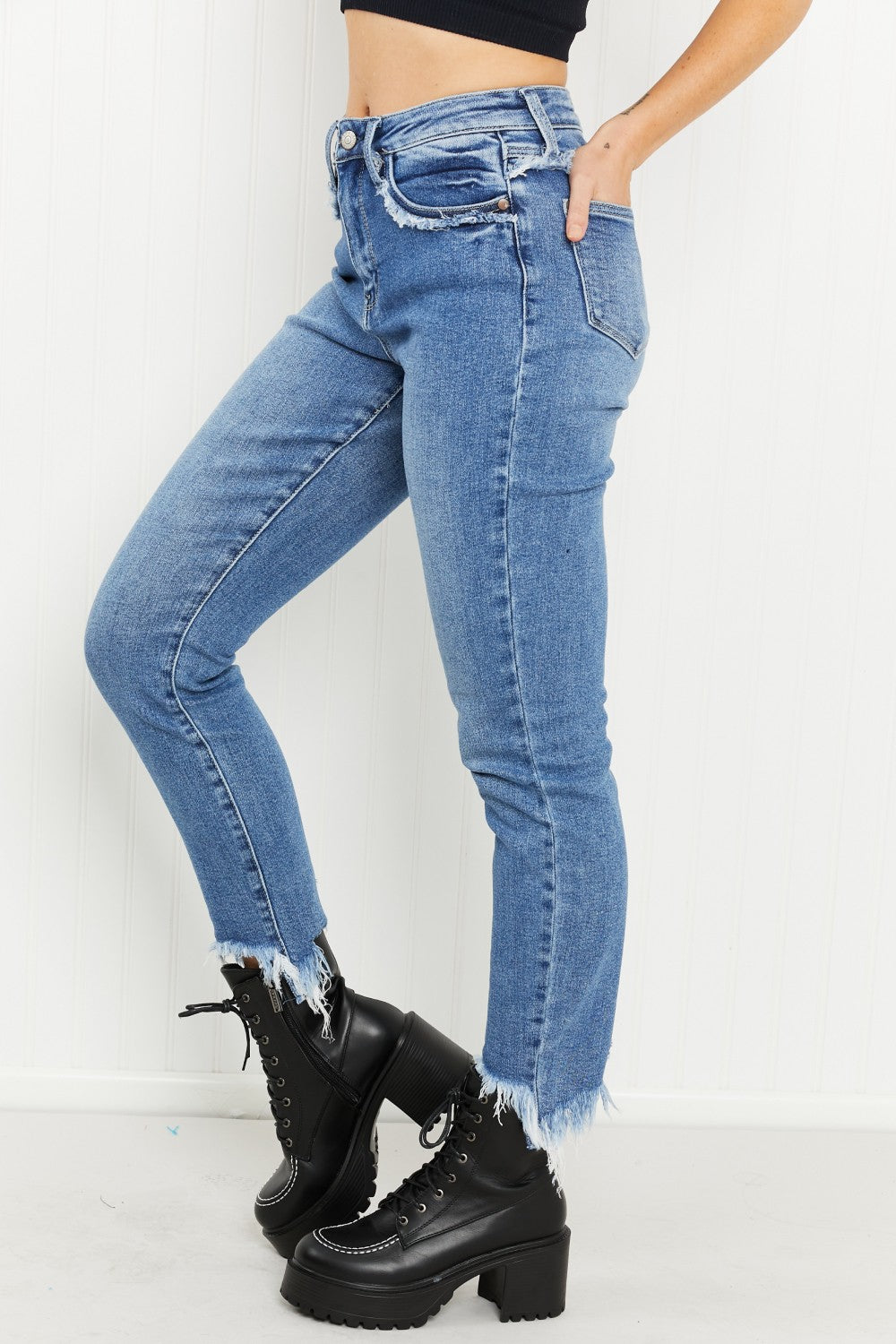 Judy Blue Charlie Full Size Fringe Pocket Slim Jeans