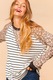 Haptics Full Size Mixed Print Contrast Trim Top
