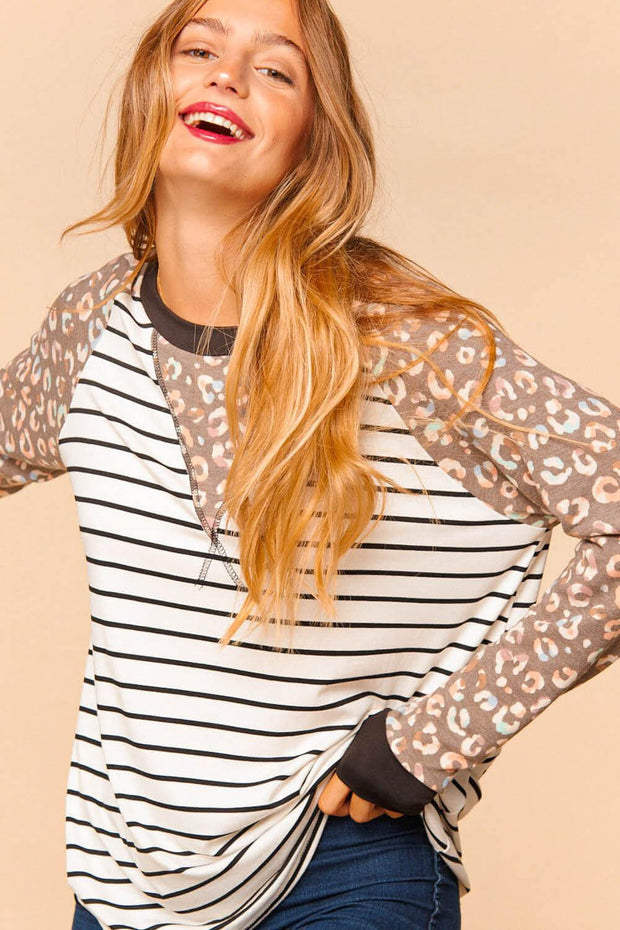 Haptics Full Size Mixed Print Contrast Trim Top