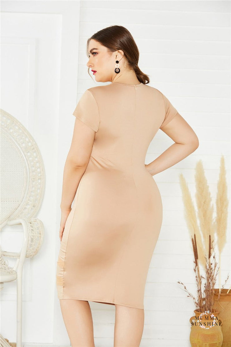Mesh Detail Midi Dress-Curvy