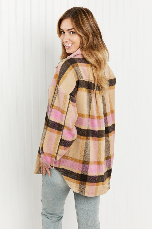 GeeGee Make Way Full Size Plaid Corduroy Trim Shacket