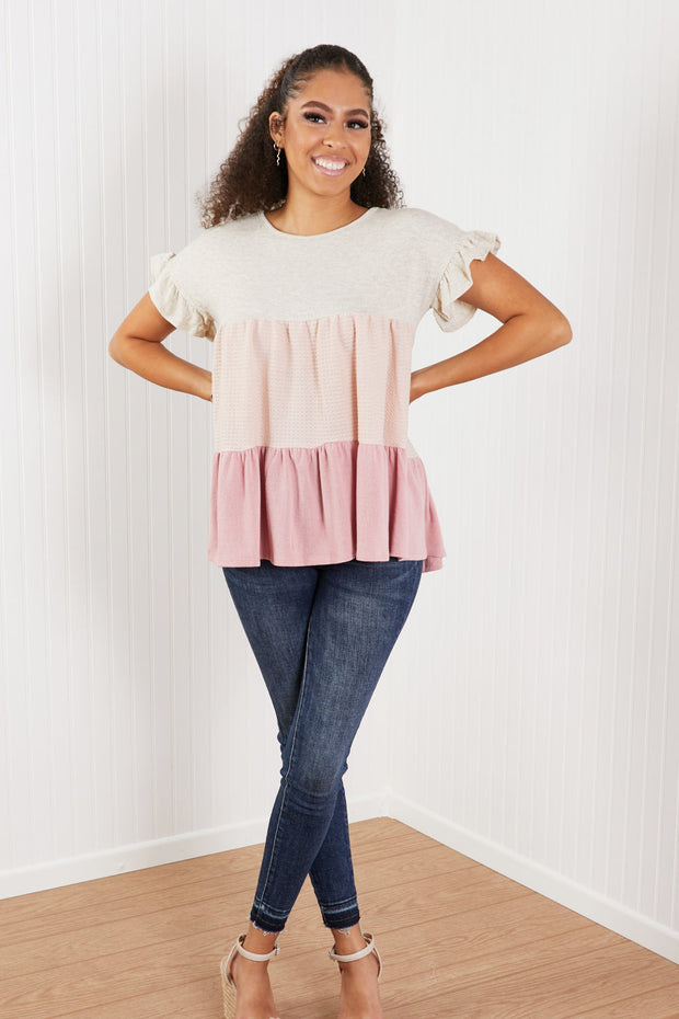 Hailey & Co Weekend Special Full Size Color Block Tiered Babydoll Top